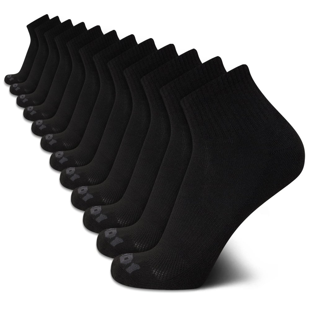 AND1 Mens Quarter Socks - 12 Pack Moisture Wicking Breathable Cushioned Athletic Performance Ankle Socks for Men (6-12.5), Size 6-12.5, Black