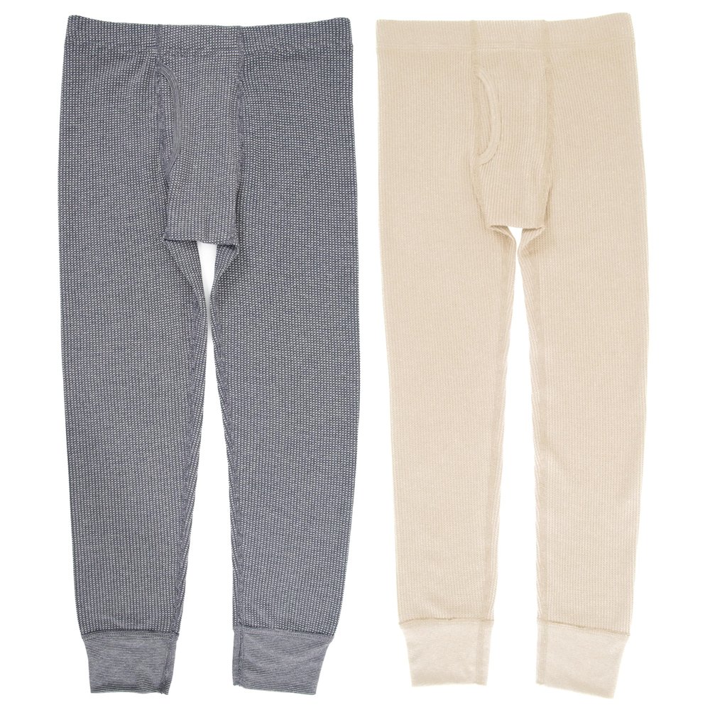 Fruit of The Loom Premium Boy's 2-Pack Thermal Waffle Bottom, Heather Greystone/Natural, 6-7