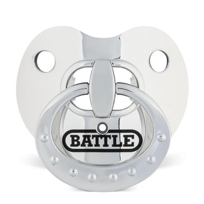 Battle Sports Binky Oxygen Football Mouthguard - Detachable Strap, Maximum Breathability, Works with Braces & No Boiling Required - Chrome Silver