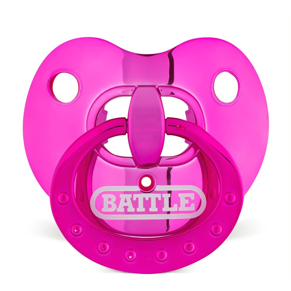 Battle Sports Binky Oxygen Football Mouthguard - Detachable Strap, Maximum Breathability, Works with Braces & No Boiling Required - Chrome Pink