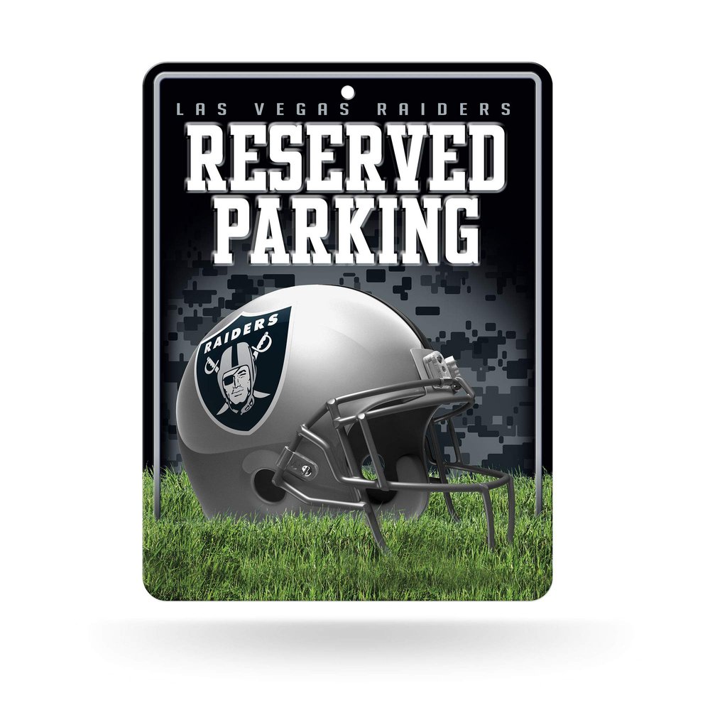 Rico Industries NFL Las Vegas Raiders 8.5-Inch by 11-Inch Metal Parking Sign Decor, Black, 8.5 x 11-inches