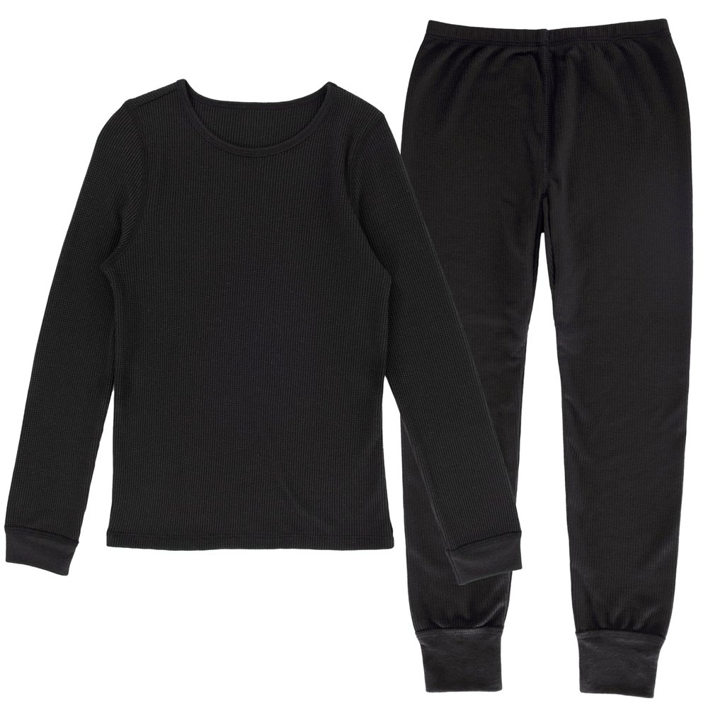 Fruit of The Loom Premium Boy's Thermal Waffle Set, Black, 14-16
