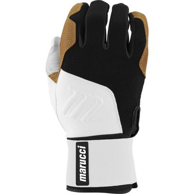 Marucci Blacksmith Full-Wrap Baseball Batting Gloves, White/Black, Adult Medium