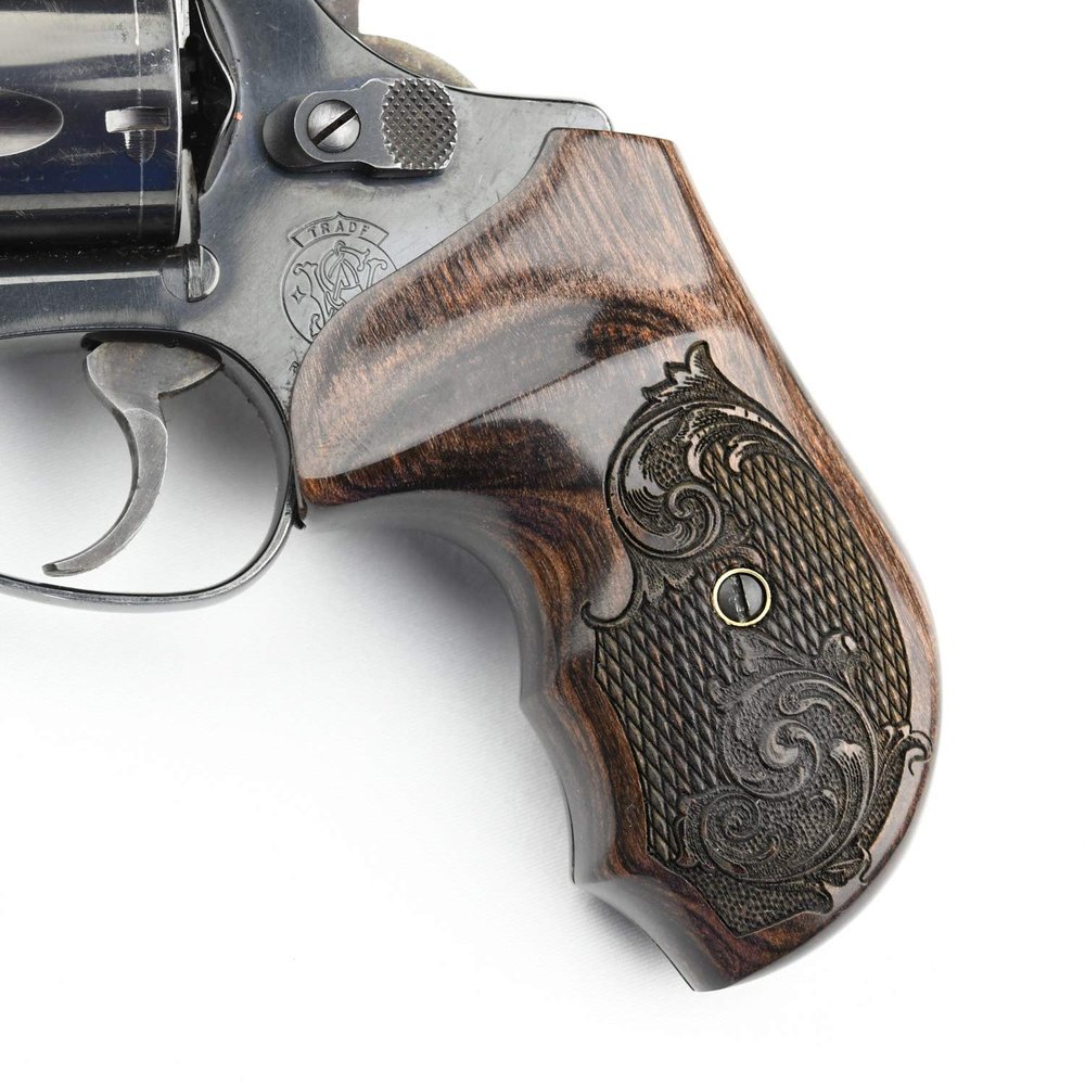 Altamont - S&W J Round Revolver Grips - Bateleur - Real Wood Gun Grips fit Smith & Wesson J Frame Round Butt .38 Special and 9mm Revolvers - Made in USA - Walnut - Checkered Engraved