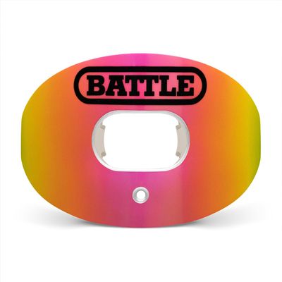 Battle Sports Iridescent Oxygen Football Mouthguard - Football Mouth Guard with Strap, Superior Airflow, Better Performance, Maximum Protection and Breathability, Works with Braces - Chrome Yellow/Red