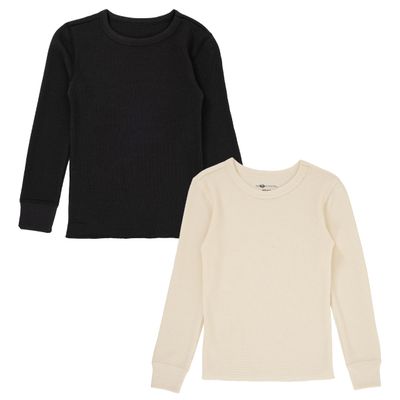 Fruit of the Loom Boys' Premium 2-Pack Thermal Waffle Crew Top, Black/Natural, 8