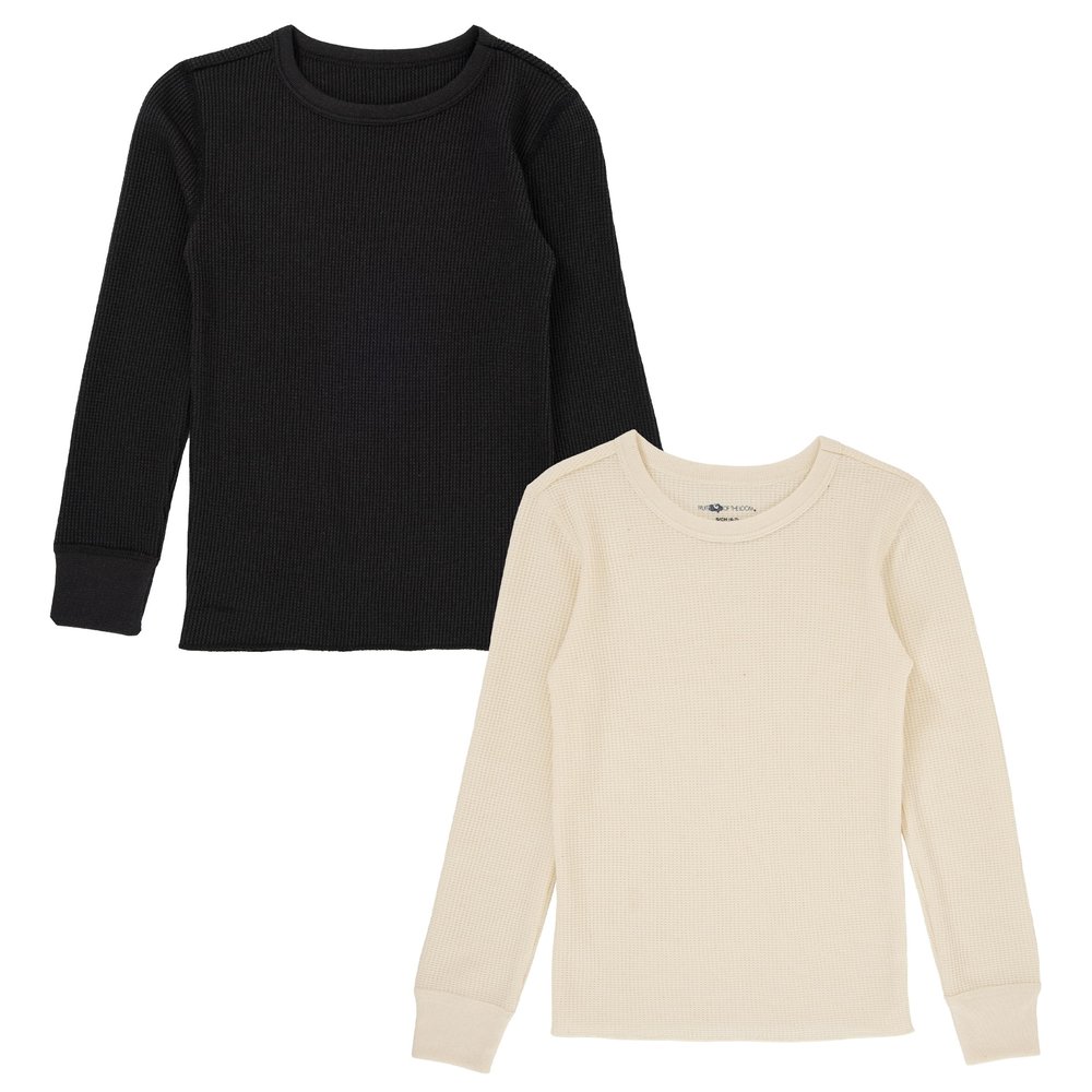 Fruit of the Loom Boys' Premium 2-Pack Thermal Waffle Crew Top, Black/Natural, 8