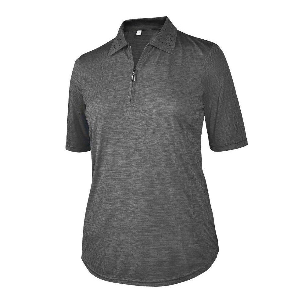 Monterey Club Women's Melange Jersey Performance Sport Top #2390 (Gray, Small)