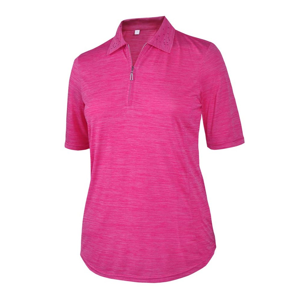 Monterey Club Women's Melange Jersey Performance Sport Top #2390 (Raspberry, Small)
