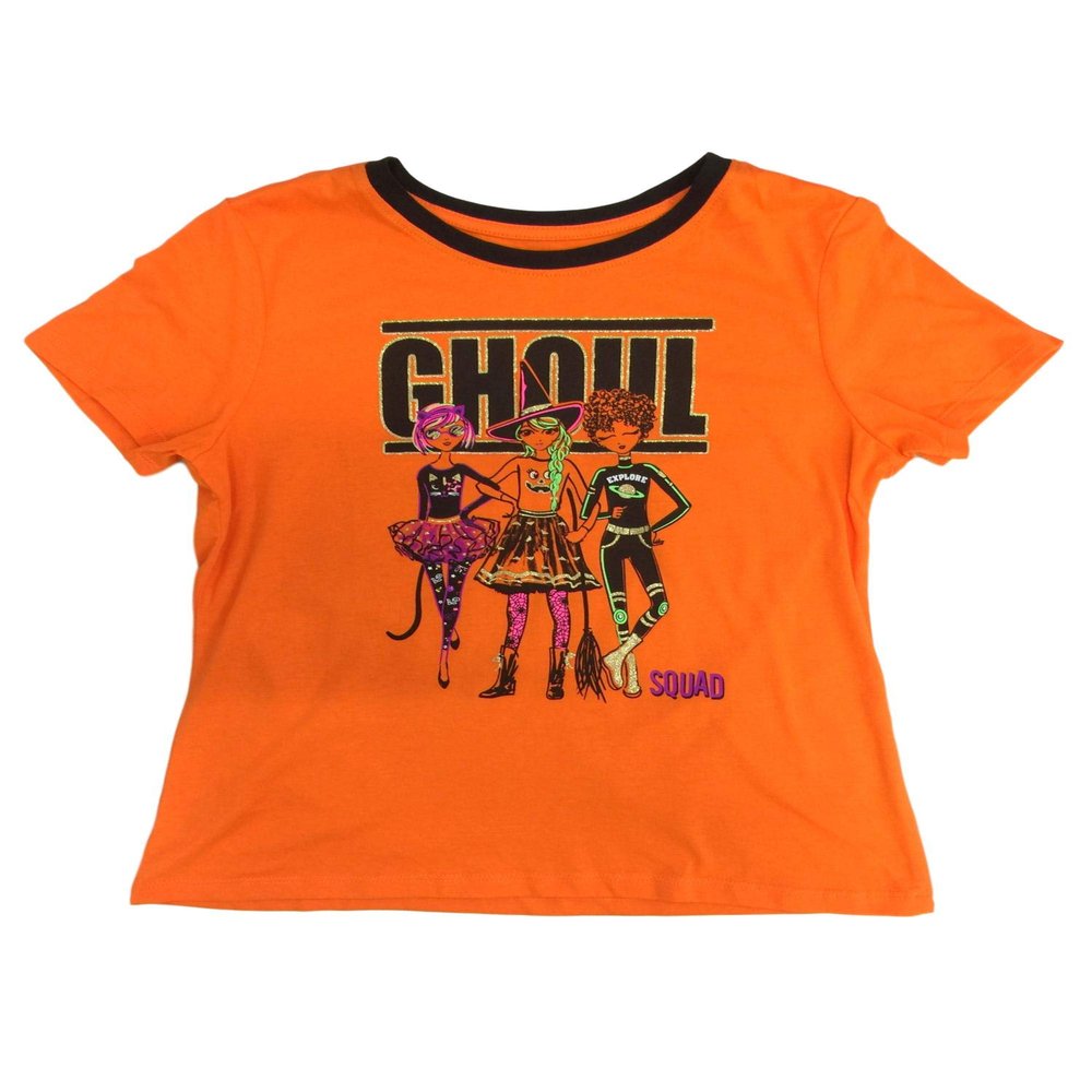 Celebrate Bariatric Supplements Girls Orange & Black Ghoul Squad Glitter Halloween Short Sleeve Shirt XXL