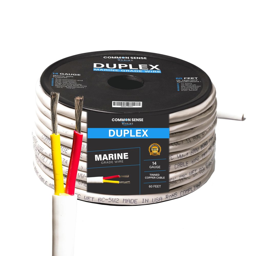14 Gauge 2 Conductor Marine Wire - 60 ft Duplex Round Marine Grade Wire Tinned Copper Oxygen-Free Insulated - 14/2 AWG UL 1426 Standard PVC Wire for Boat, Automotive, Speakers, Camper & Trailers