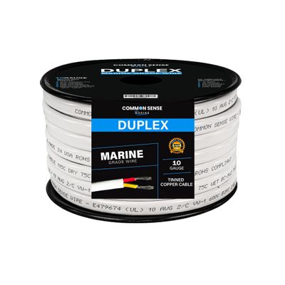 10 Gauge 2 Conductor Marine Wire - 60 ft Duplex Round Marine Grade Wire Tinned Copper Oxygen-Free Insulated - 10/2 AWG UL 1426 Standard PVC Wire for Boat, Automotive, Speakers, Camper & Trailers