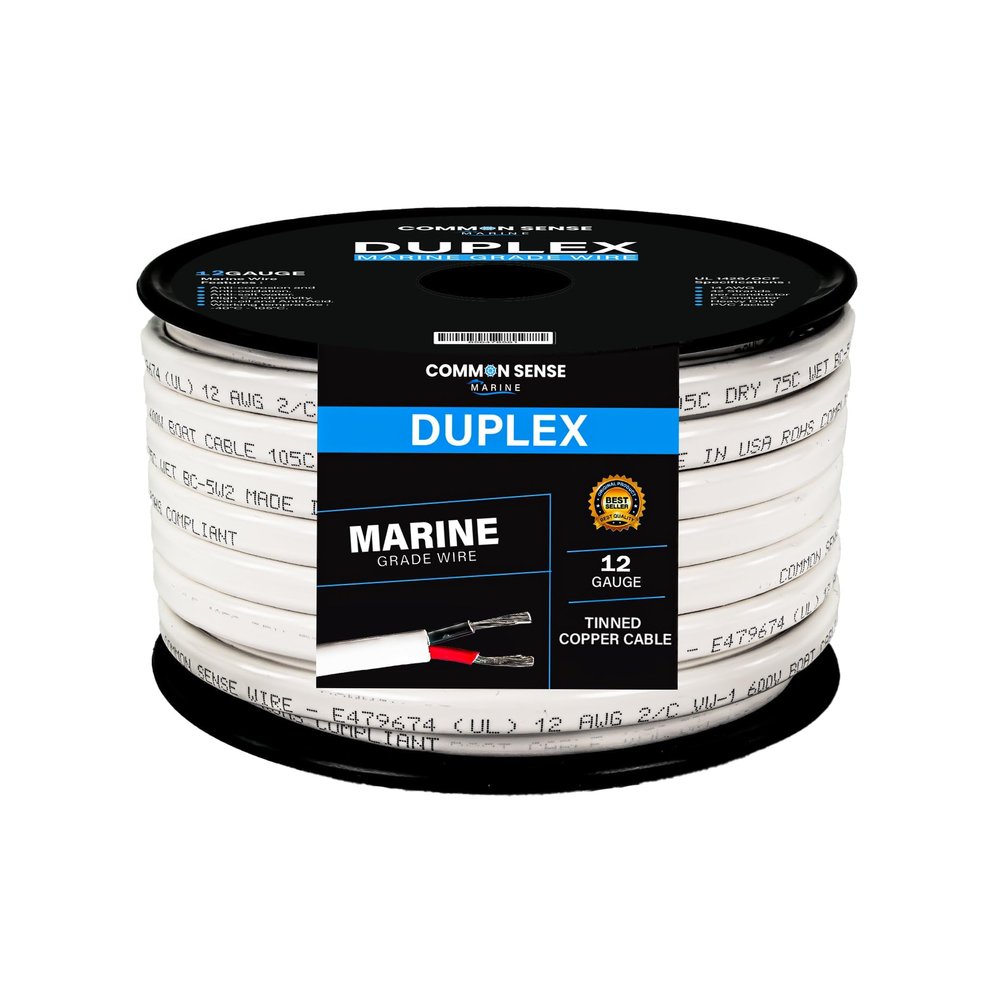 12 Gauge 2 Conductor Marine Wire - 60 ft Duplex Flat Marine Grade Wire Tinned Copper Oxygen-Free Insulated - 12/2 AWG UL 1426 Standard PVC Wire for Boat, Automotive, Speakers, Camper & Trailers