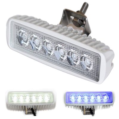 Wave One Marine Dual Color LED Boat Spreader Light Deck Flood Beam Stainless Hardware & Bracket IP68 Waterproof Multicolor Bright High Lumen Output (White Housing, White & Blue)