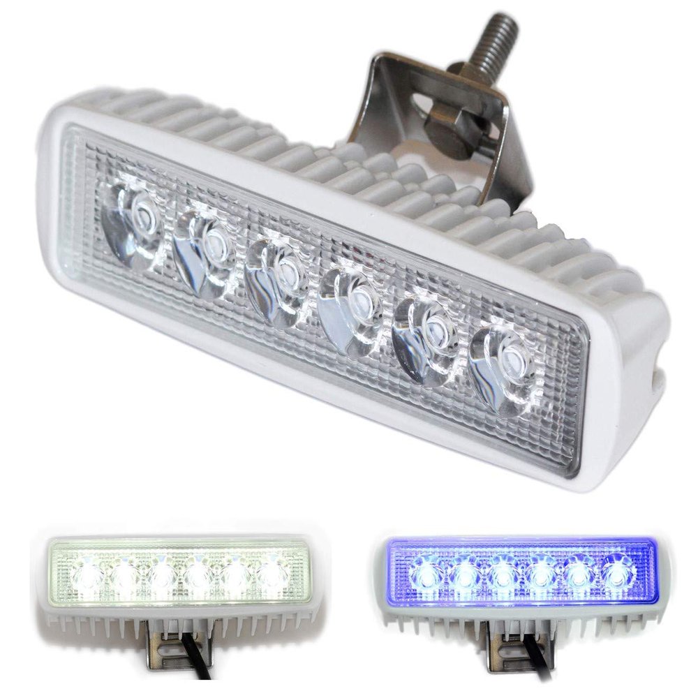 Wave One Marine Dual Color LED Boat Spreader Light Deck Flood Beam Stainless Hardware & Bracket IP68 Waterproof Multicolor Bright High Lumen Output (White Housing, White & Blue)