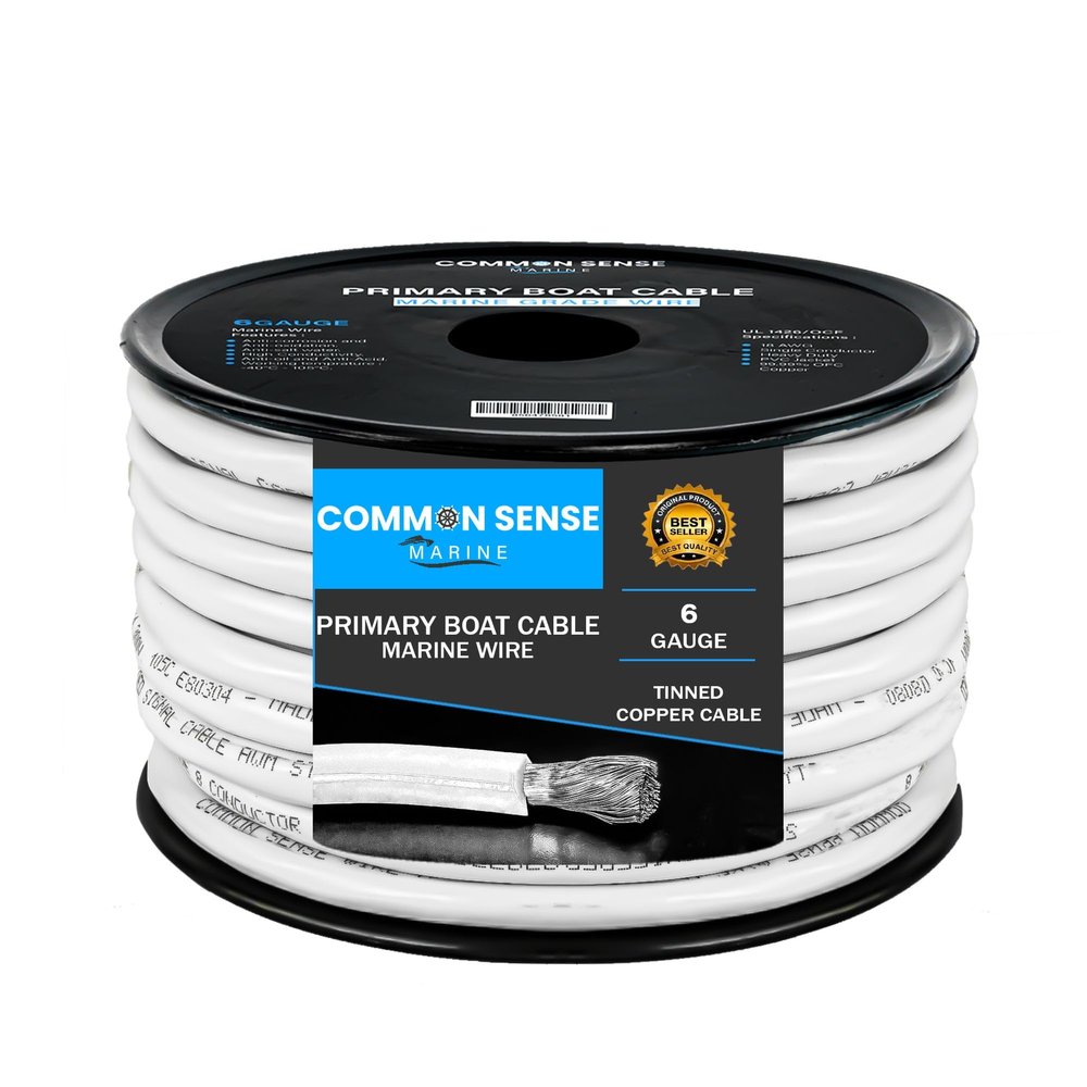 6 Gauge Primary Boat Cable - 60 ft Marine Grade Wire Tinned Oxygen-Free Copper - 6 AWG UL 1426 Standard PVC Wire for Boat, Automotive, Speakers, Camper & Trailers