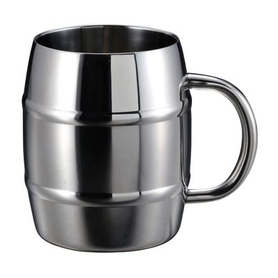 Captain Stag UE-3498 Cup, Mug, Beer Stein, Double Stainless Steel, Vacuum Double Wall Construction, Heat Retention, Cold Retention, Barrel Shape, 20.3 fl oz (600 ml), Stainless Steel