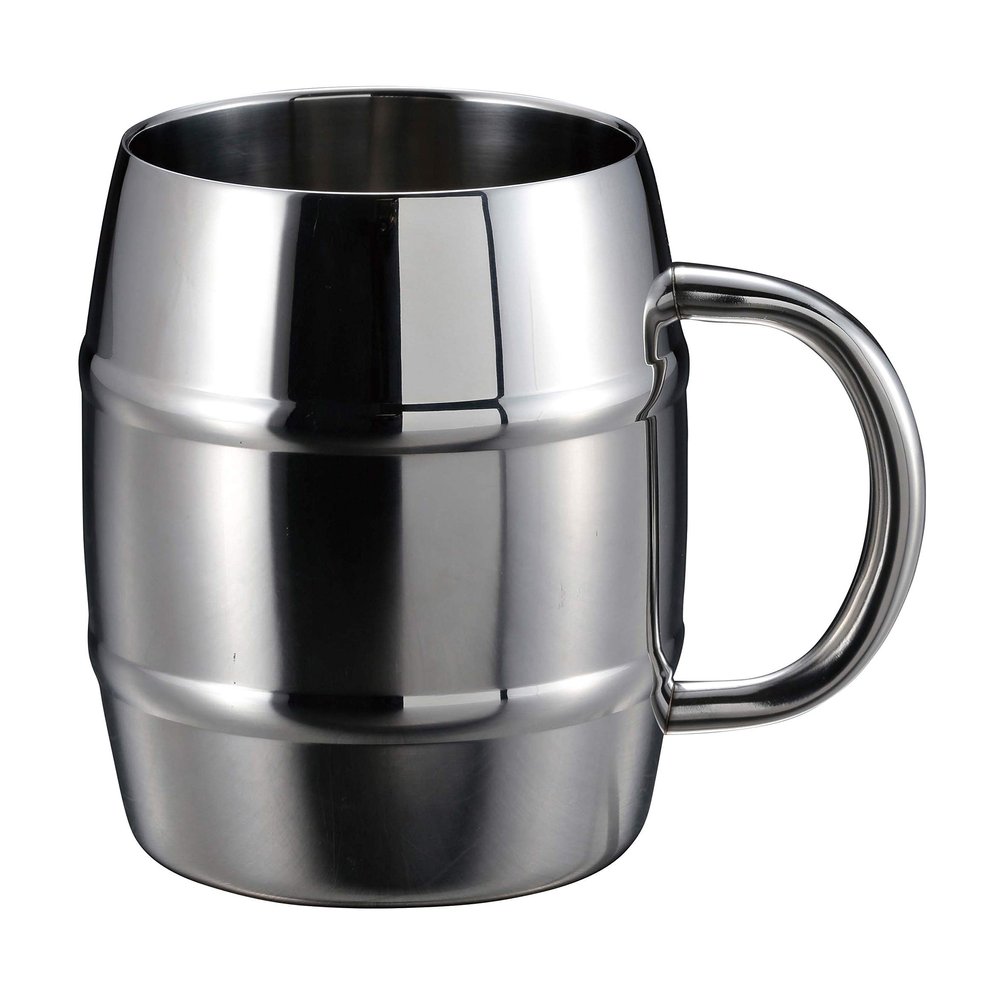 Captain Stag UE-3498 Cup, Mug, Beer Stein, Double Stainless Steel, Vacuum Double Wall Construction, Heat Retention, Cold Retention, Barrel Shape, 20.3 fl oz (600 ml), Stainless Steel