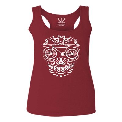 0305. Biker Skull Graphic Biking Mountain Bike Bicycle MTB Rider Women's Tank Top Racerback (Maroon, Medium)