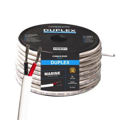 14 Gauge 2 Conductor Marine Wire - 60 ft Duplex Round Marine Grade Wire Tinned Copper Oxygen-Free Insulated - 14/2 AWG UL 1426 Standard PVC Wire for Boat, Automotive, Speakers, Camper & Trailers