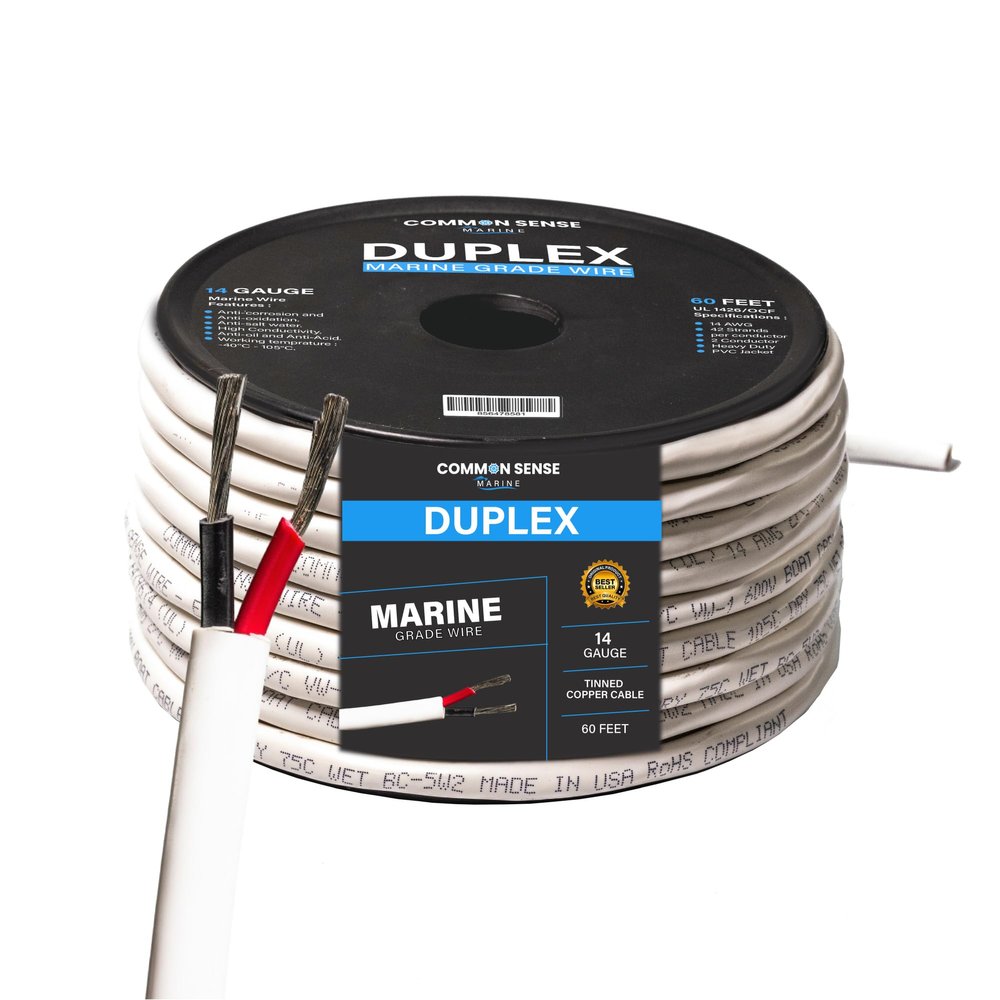 14 Gauge 2 Conductor Marine Wire - 60 ft Duplex Round Marine Grade Wire Tinned Copper Oxygen-Free Insulated - 14/2 AWG UL 1426 Standard PVC Wire for Boat, Automotive, Speakers, Camper & Trailers