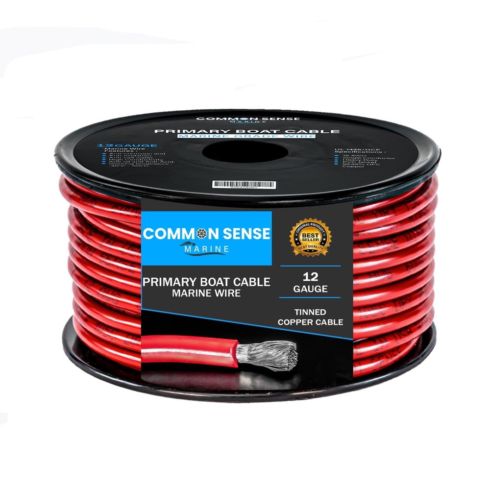 12 Gauge Primary Boat Cable - 60 ft Marine Grade Wire Tinned Oxygen-Free Copper - 12 AWG UL 1426 Standard PVC Wire for Boat, Automotive, Speakers, Camper & Trailers