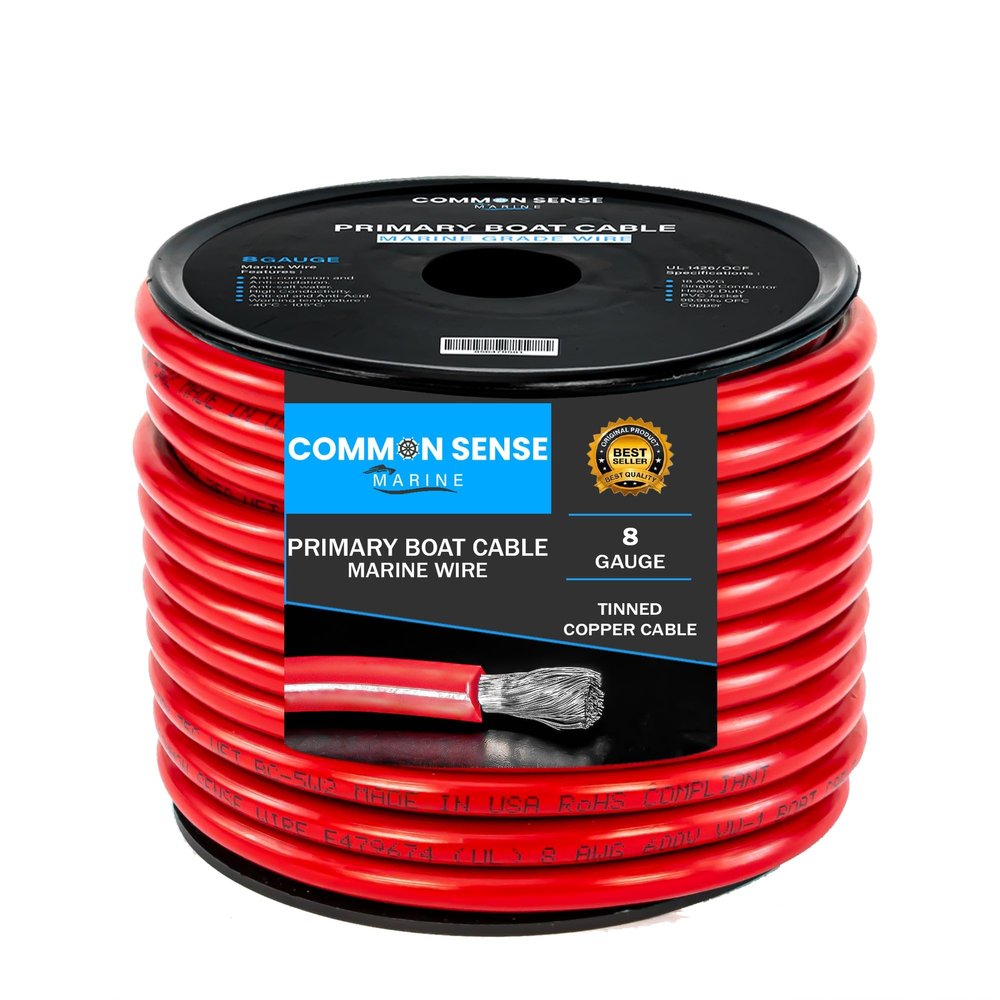 8 Gauge Primary Boat Cable - 60 ft Marine Grade Wire Tinned Oxygen-Free Copper - 8 AWG UL 1426 Standard PVC Wire for Boat, Automotive, Speakers, Camper & Trailers