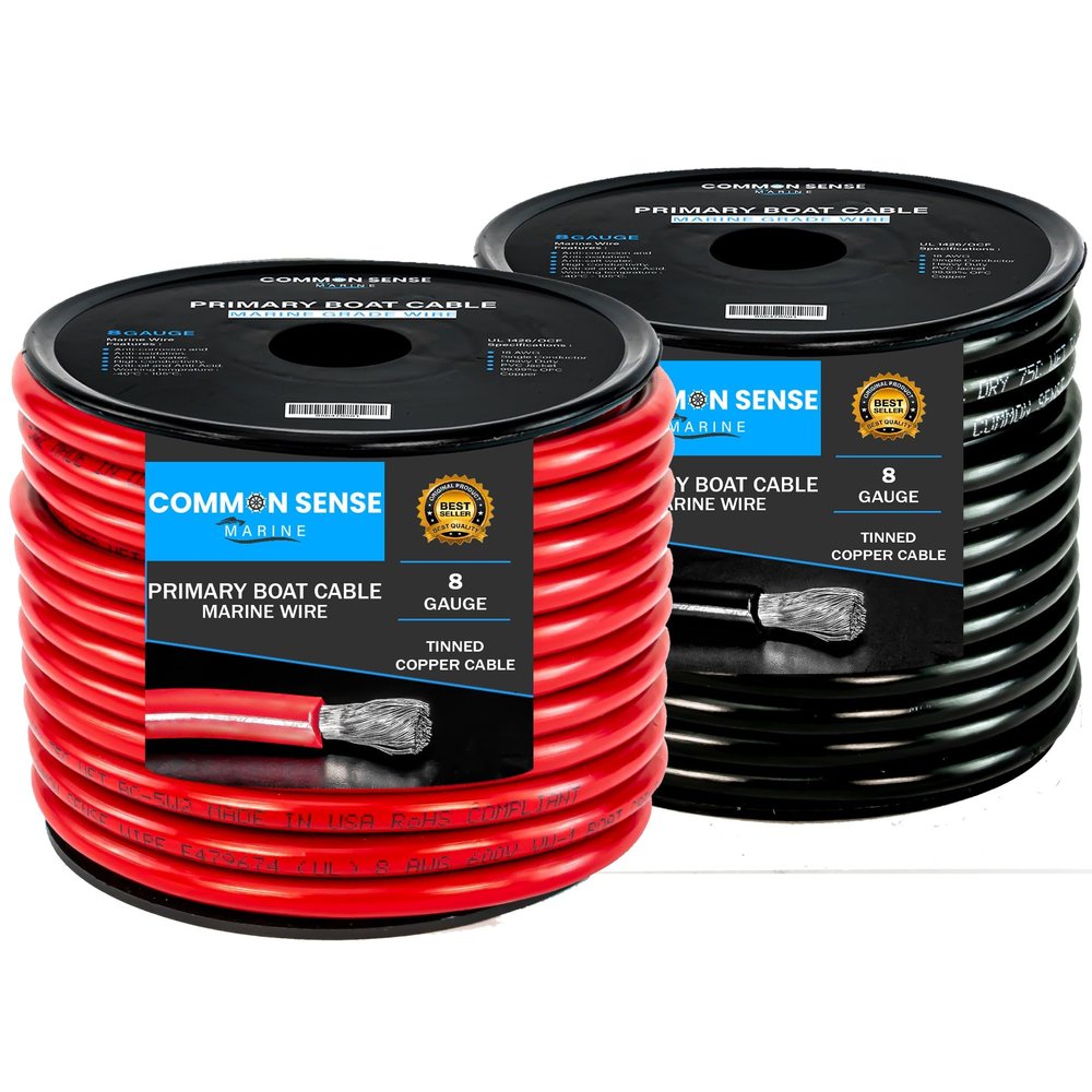 8 Gauge Primary Boat Cable - 60 ft Marine Grade Wire Tinned Oxygen-Free Copper - 8 AWG UL 1426 Standard PVC Wire for Boat, Automotive, Speakers, Camper & Trailers