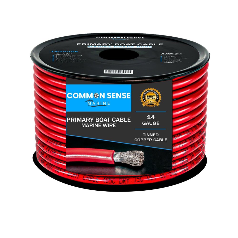 14 Gauge Primary Boat Cable - 60 ft Marine Grade Wire Tinned Oxygen-Free Copper - 14 AWG UL 1426 Standard PVC Wire for Boat, Automotive, Speakers, Camper & Trailers