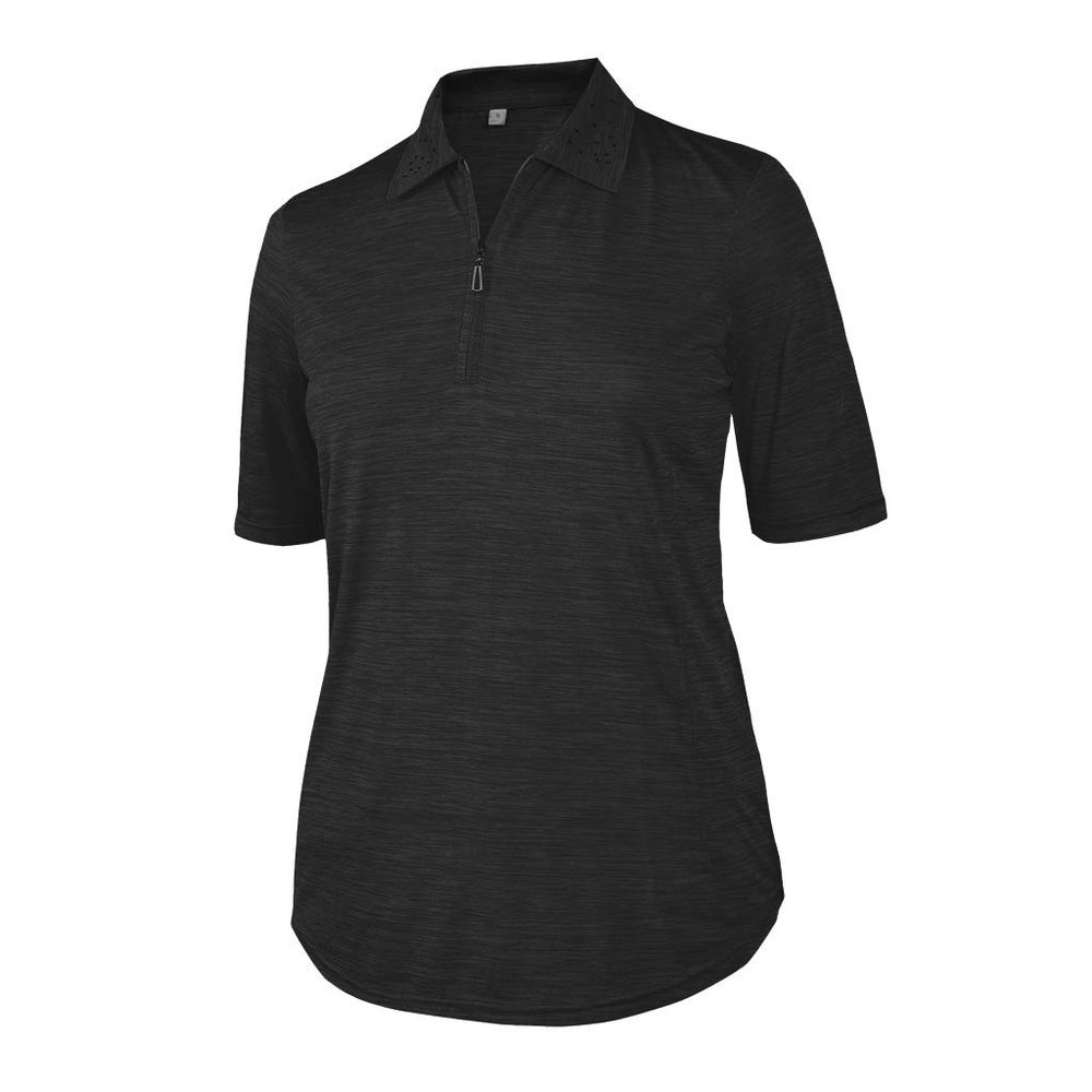 Monterey Club Women's Melange Jersey Performance Sport Top #2390 (Black, X-Large)