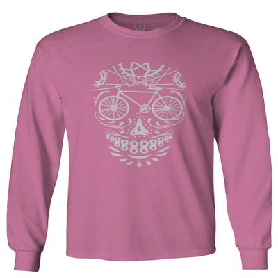 0305. Biker Skull Graphic Biking Mountain Bike Bicycle MTB Rider Men's Long Sleeve t Shirt (Pink 2X Large)