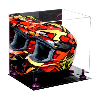Better Display Cases Acrylic Motorcycle Motocross or Racing Helmet Display Case with Mirror, Purple Risers and Black Base (A024/V61)