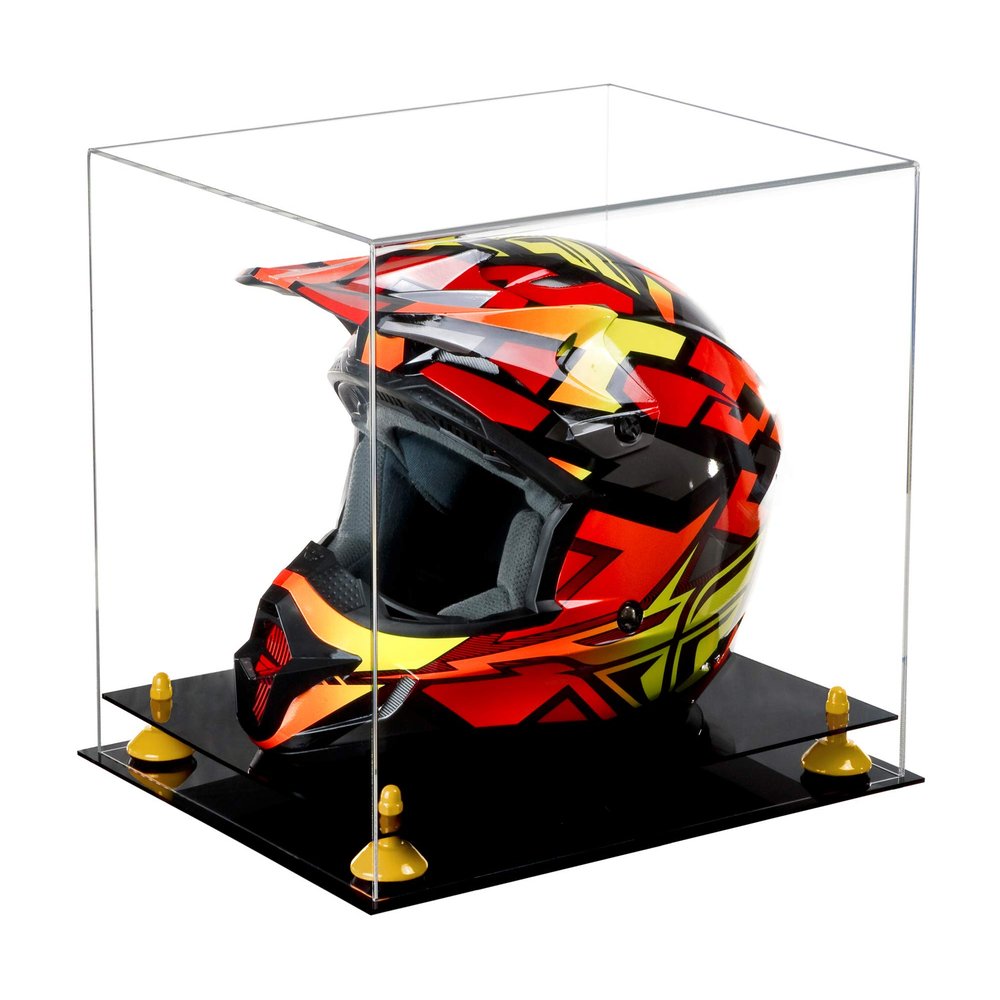 Better Display Cases Clear Acrylic Motorcycle Motocross or Racing Helmet Display Case with Yellow Risers and Black Base (A024/V61)