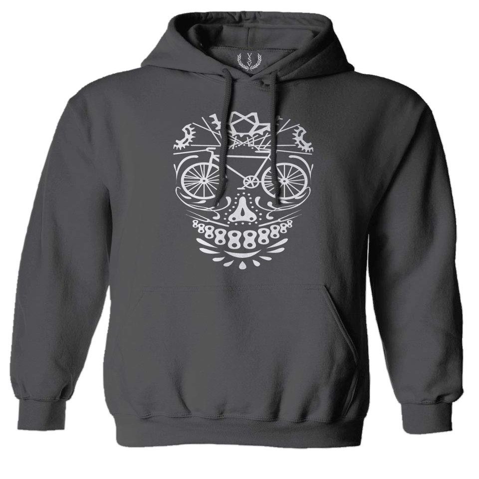 0305. Biker Skull Graphic Biking Mountain Bike Bicycle MTB Rider Sweatshirt Pullover Hoodie (Characoal, Medium) Charcoal