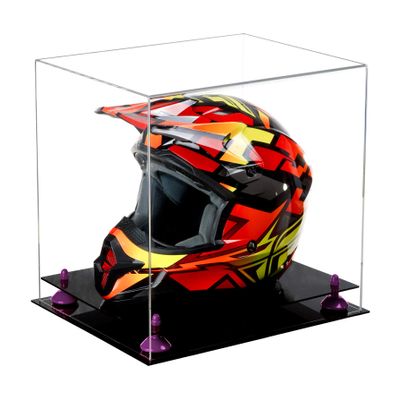 Better Display Cases Clear Acrylic Motorcycle Motocross or Racing Helmet Display Case with Purple Risers and Black Base (A024/V61)
