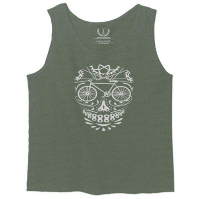 0305. Biker Skull Graphic Biking Mountain Bike Bicycle MTB Rider Men's Fitted Tank Top (Olive, X-Large)