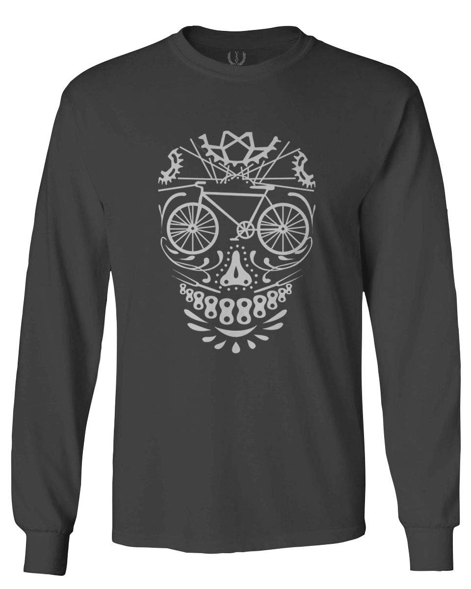 0305. Biker Skull Graphic Biking Mountain Bike Bicycle MTB Rider Men's Long Sleeve t Shirt (Characol, 2X Large)