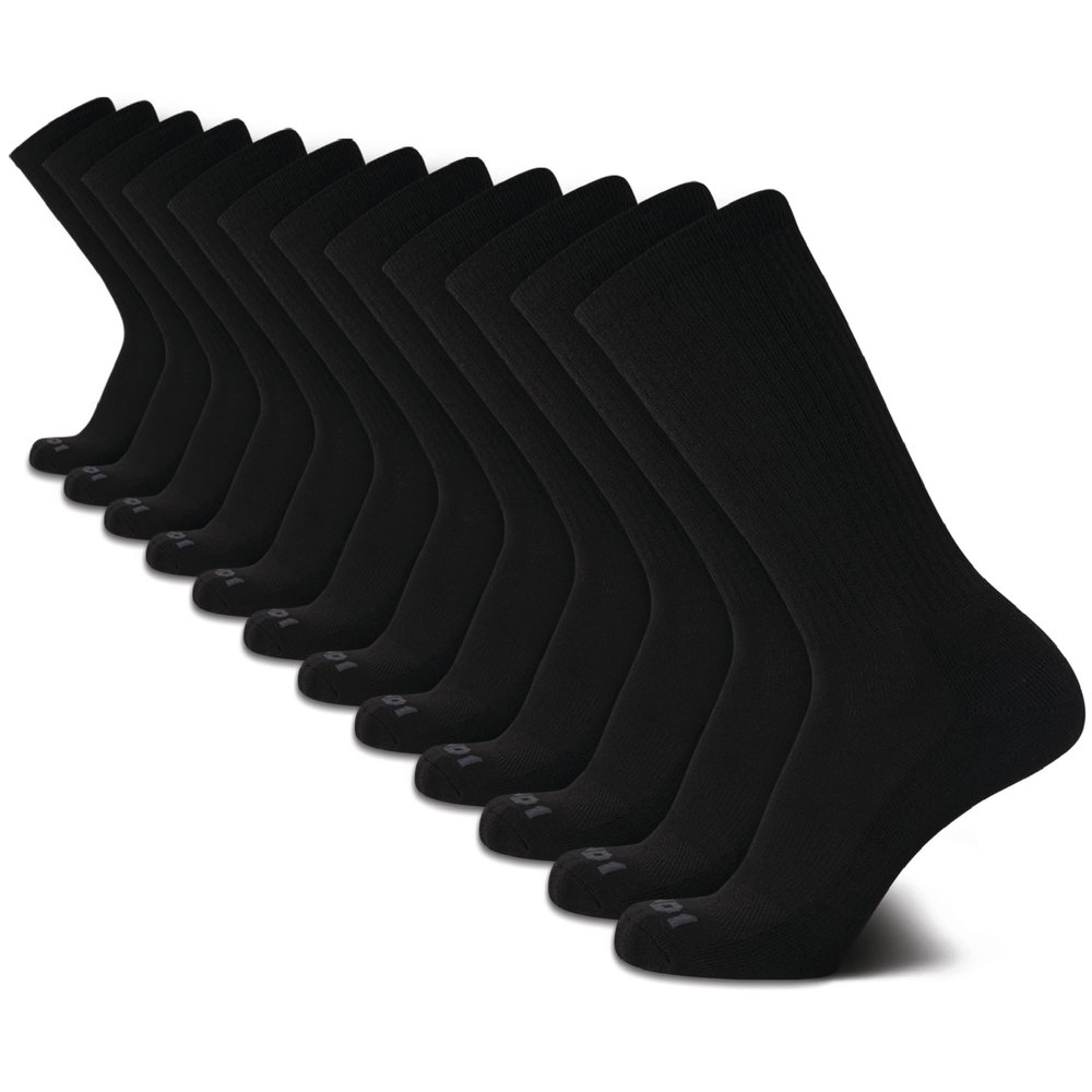 AND1 Men's Crew Socks - 12 Pack Performance Cushion Comfort Crew Socks - Breathable Athletic Socks for Men (6-12.5), Size 6-12.5, Black