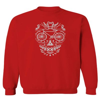 0305. Biker Skull Graphic Biking Mountain Bike Bicycle MTB Rider Men's Crewneck Sweatshirt (Red, Small)