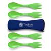 Tapirus - 4 Green Spork to Go Set - 7-inch Durable & BPA Free Sporks - Spoon, Fork and Knife Combo Utensils Flatware - Mess Kit for Camping, Hunting and Outdoor Activities - Comes in a Carrying Case view 1