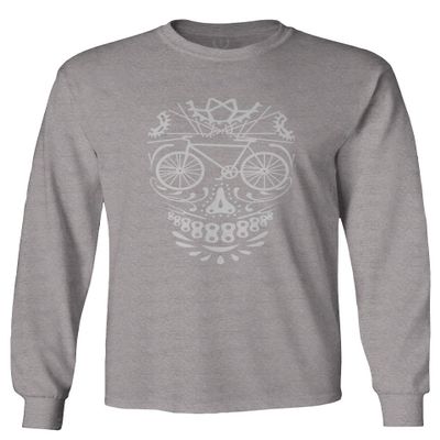 0305. Biker Skull Graphic Biking Mountain Bike Bicycle MTB Rider Men's Long Sleeve t Shirt (Light Gray Small)