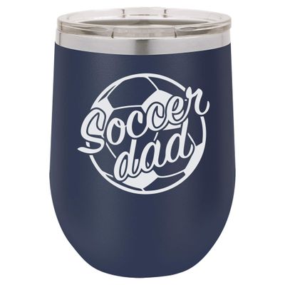 Soccer Dad Engraved Insulated Stainless Steel Wine Tumbler, 12 Oz., Navy