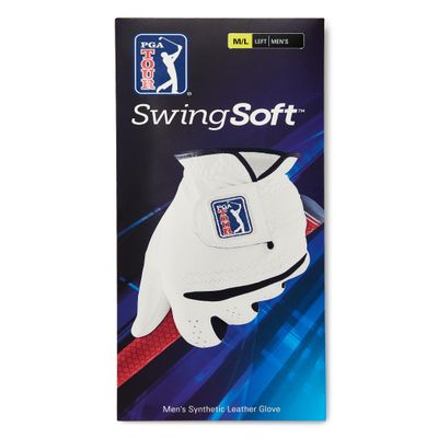 PGA TOUR Men's SwingSoft Synthetic Leather Golf Glove for Left Hand, White, Worn on Left, Medium / Large