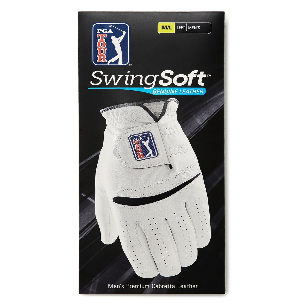 PGA TOUR Men's SwingSoft Leather Golf Glove for Left Hand , White, Worn on Left, Large