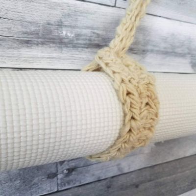 Yoga Mat Strap Carrier - Adjustable Non-Slip Ultra-Comfortable Crochet Sling - Beige - By YarnYogaCrochet