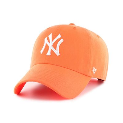 '47 New York Yankees Clean Up Adjustable Hat - Neon Orange/White, Unisex, Adult - MLB Baseball Cap