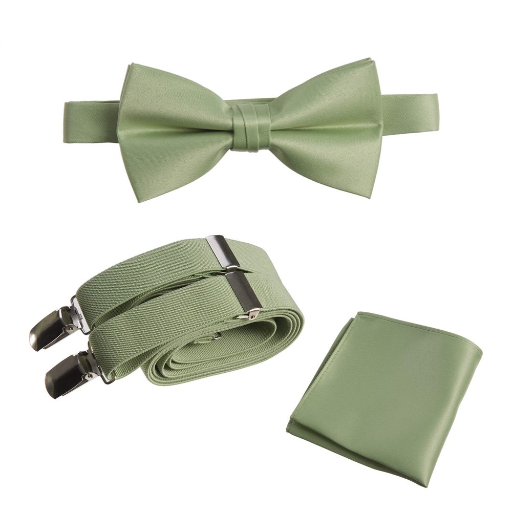 Tuxgear Baby-Boys Bow Tie Suspender and Pocket Square Set (Sage, 25" Toddler)