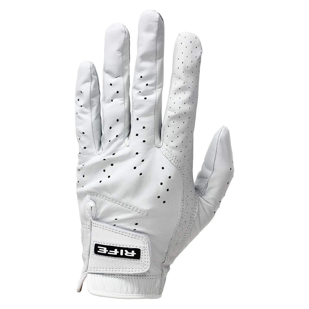 Rife Golf Mens Pro Tour White Premium Cabretta Leather Golf Gloves Comfort Fit (RH Orientation = Left Hand Glove/LH Orientation = Right Hand Glove) - 6 Pack (Large, Right)