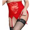 3Pcs Lingerie for Women Plus Size Lace Wedding Garter Belt with Fishnet Thigh High Stocking and Panties Underwear Red view 1
