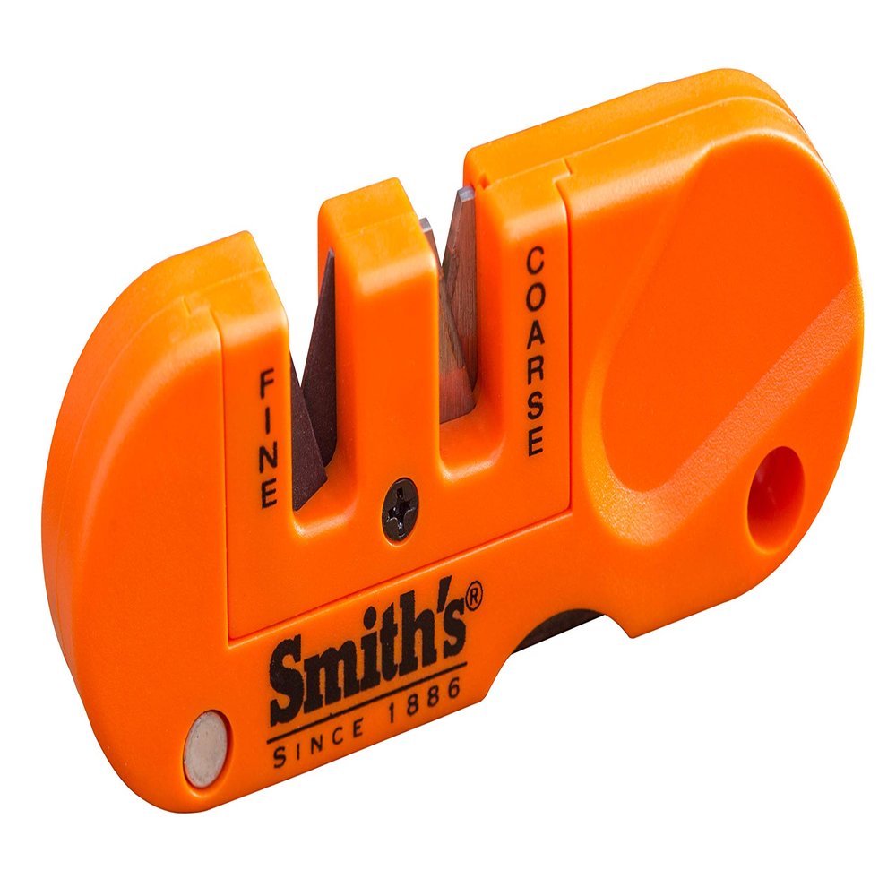 Smiths 51203 Pocket Pal Multi-Functional Knife Sharpener - Compact Handheld, Carbide & Ceramic Stones, Fold-Out Diamond Rod for Outdoor and Hunting - Lightweight, Portable, Multiuse - Orange
